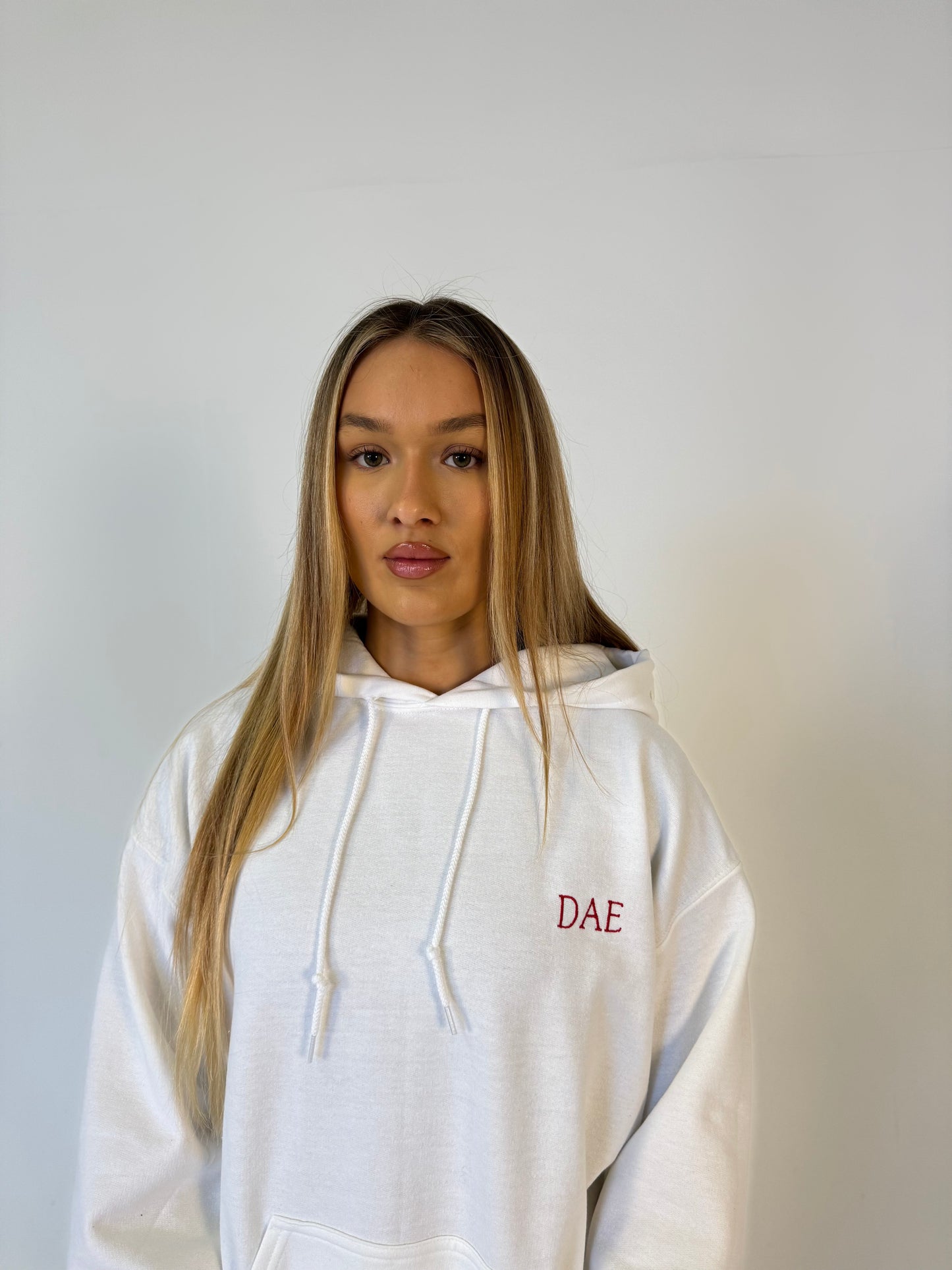 DAE Classic Hoodie - White (Red Logo)